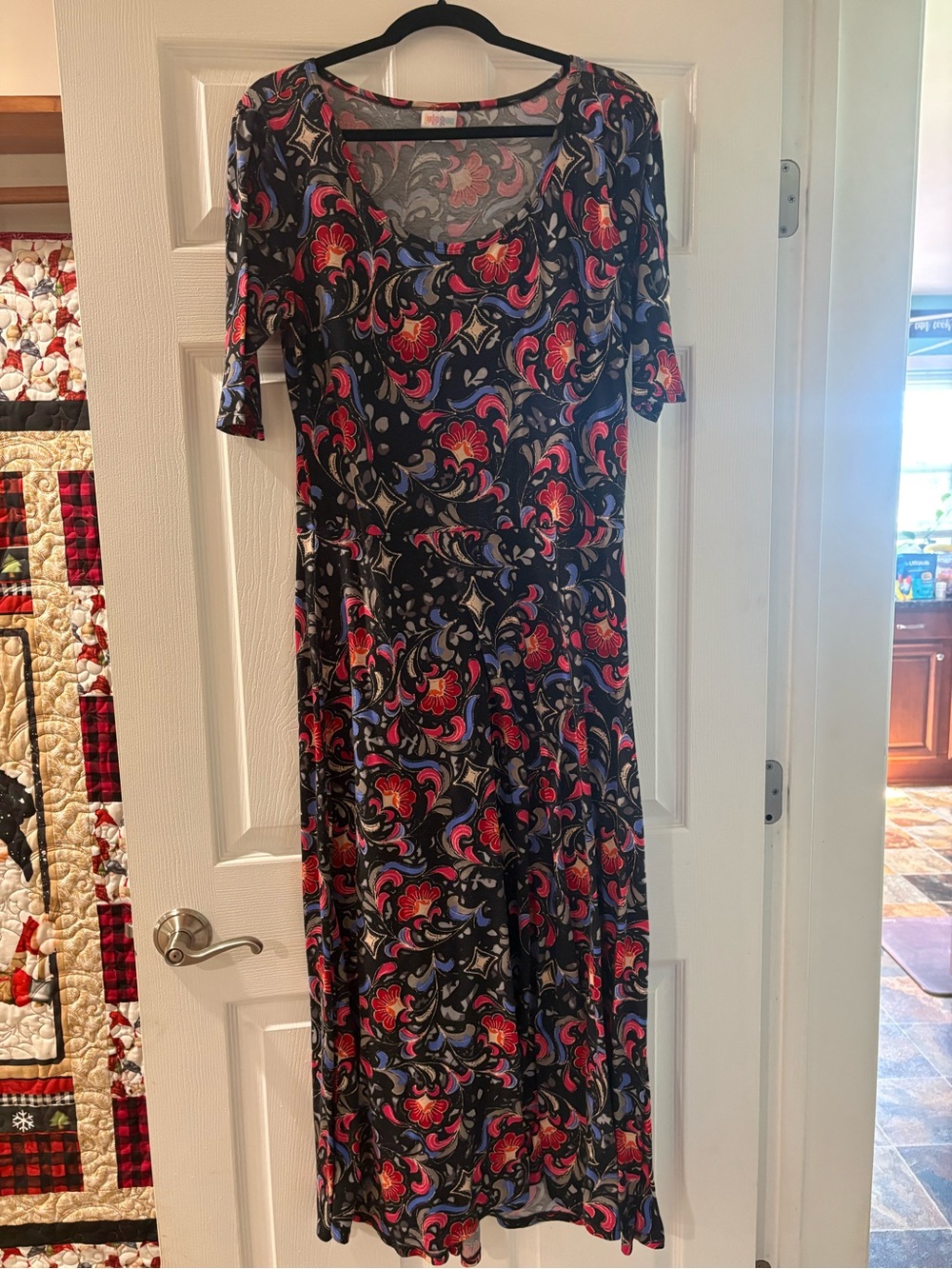 LuLaRoe Ana Maxi Dress with Red & Pink Floral Print